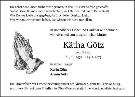 Traueranzeige von Kätha Götz von Odenwälder Echo