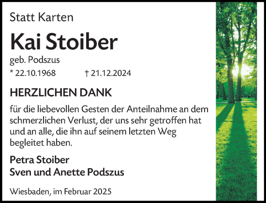 Traueranzeige von Kai Stoiber von Wiesbadener Kurier