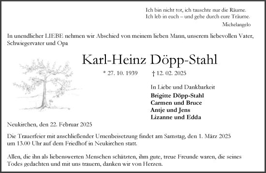 Traueranzeige von Karl-Heinz Döpp-Stahl von Wetzlarer Neue Zeitung
