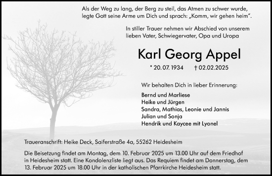 Traueranzeige von Karl Georg Appel von Allgemeine Zeitung Rheinhessen-Nahe