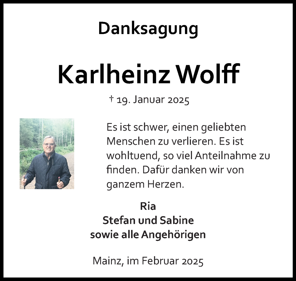  Traueranzeige für Karlheinz Wolff vom 22.02.2025 aus Allgemeine Zeitung Mainz