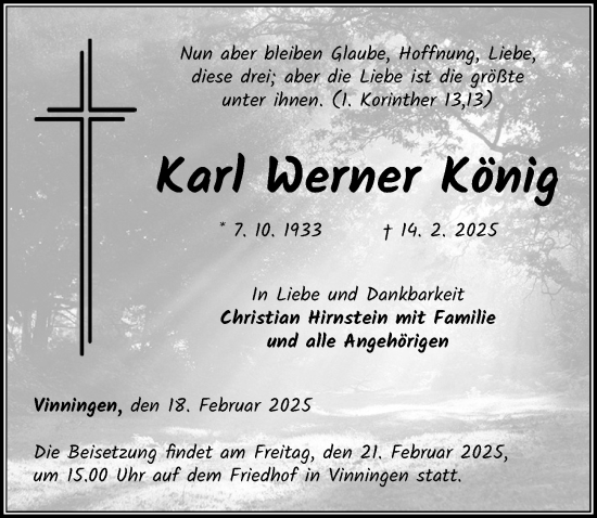 Traueranzeige von Karl Werner König von Dill Block