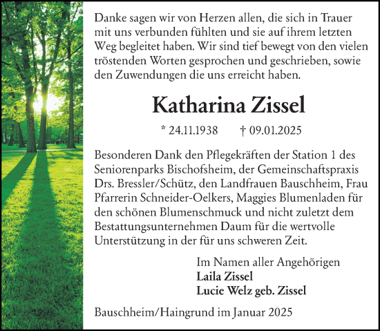 Traueranzeige von Katharina Zissel von Rüsselsheimer Echo