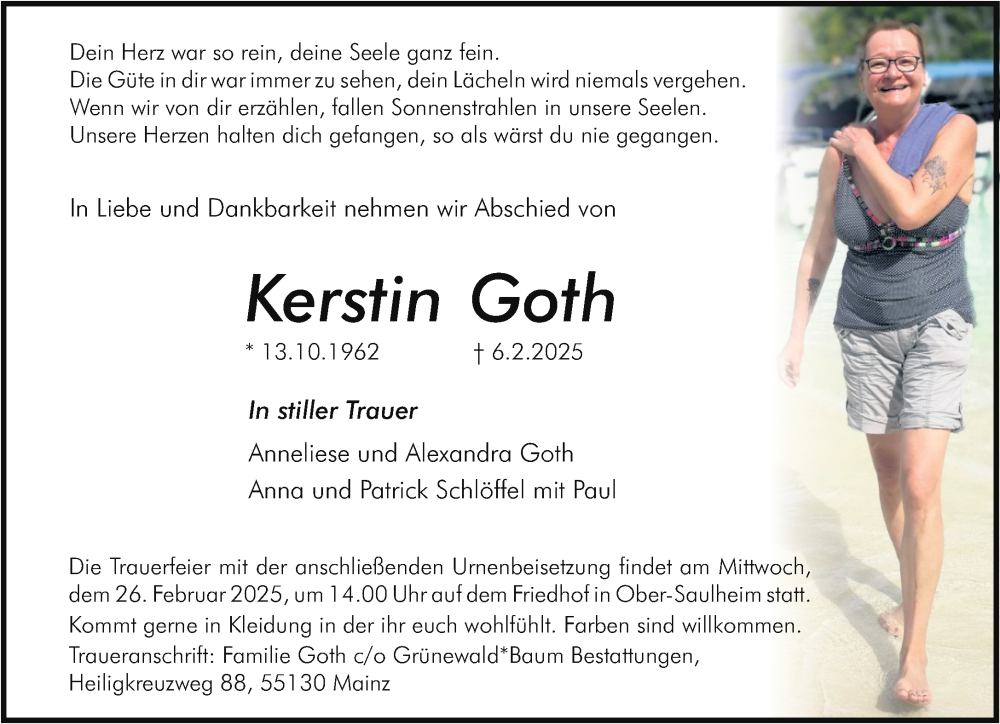  Traueranzeige für Kerstin Goth vom 15.02.2025 aus Allgemeine Zeitung Mainz
