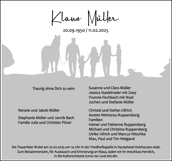 Traueranzeige von Klaus Müller von Hinterländer Anzeiger