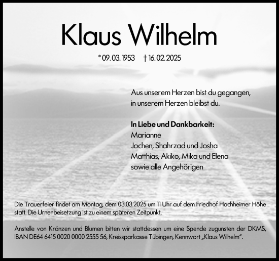 Traueranzeige von Klaus Wilhelm von Wormser Zeitung