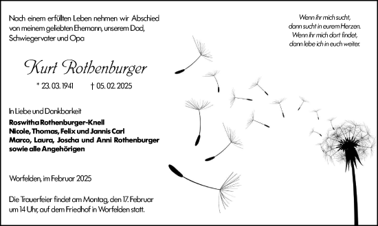 Traueranzeige von Kurt Rothenburger von Groß-Gerauer Echo