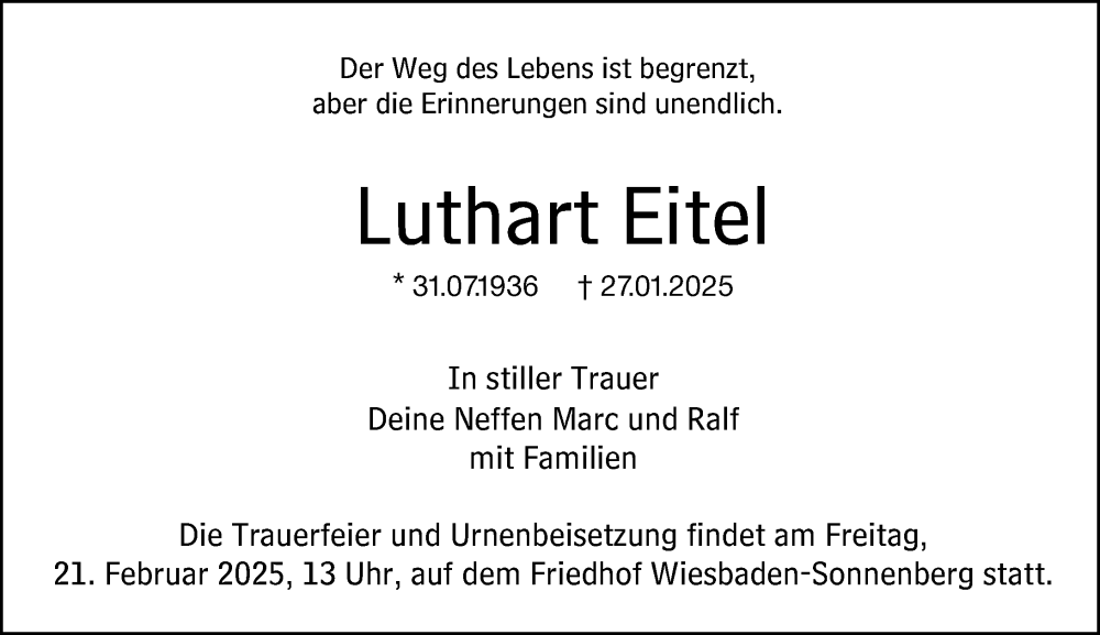  Traueranzeige für Luthart Eitel vom 21.02.2025 aus Hochheimer Zeitung