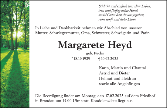 Traueranzeige von Margarete Heyd von Bergsträßer Anzeiger