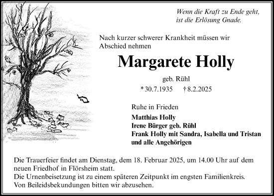 Traueranzeige von Margarete Holly von Rüsselsheimer Echo