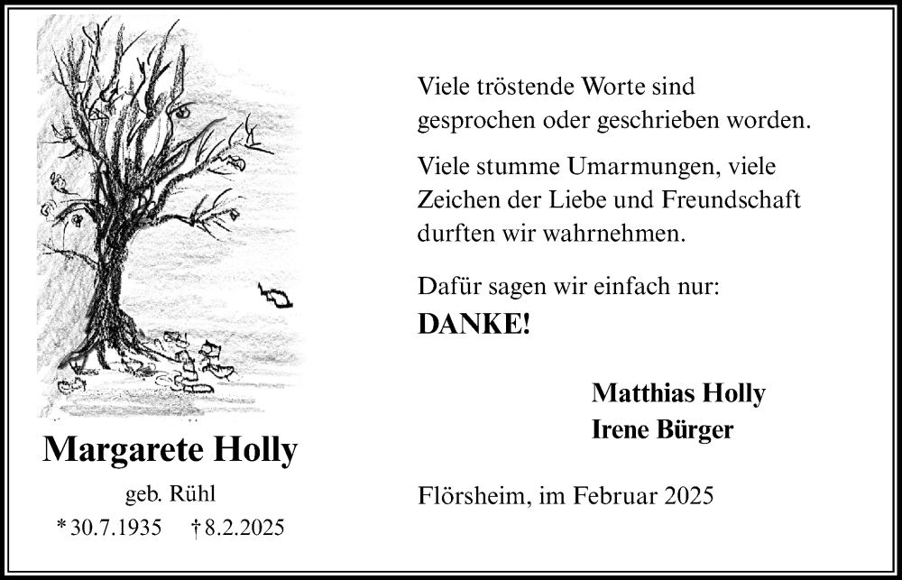  Traueranzeige für Margarete Holly vom 27.02.2025 aus Rüsselsheimer Echo
