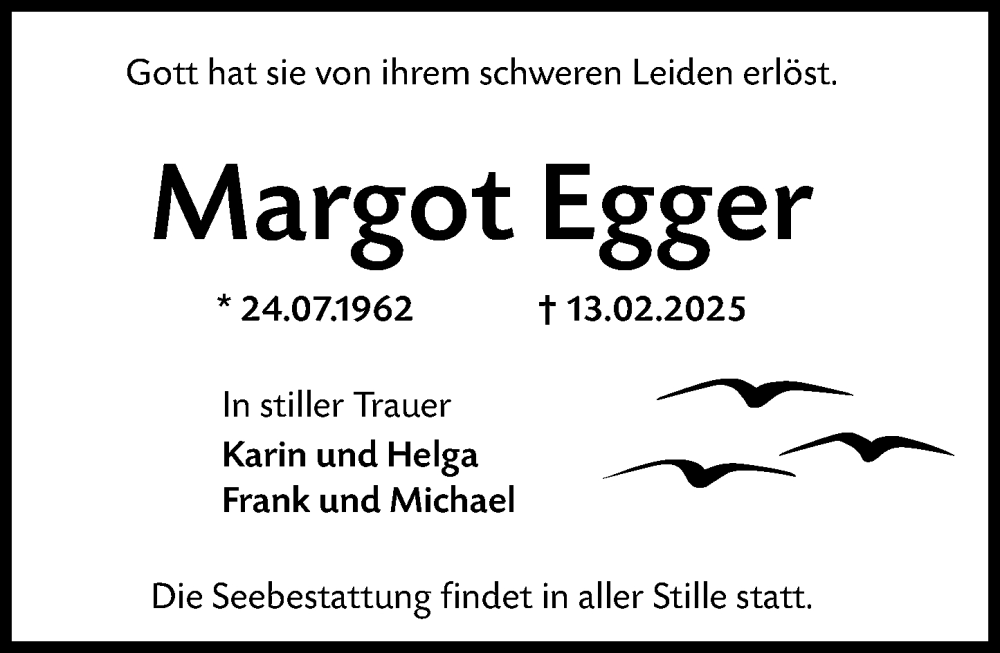  Traueranzeige für Margot Egger vom 22.02.2025 aus Wiesbadener Kurier