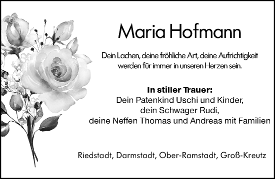 Traueranzeige von Maria Hofmann von Darmstädter Echo