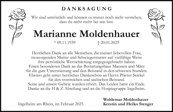 Traueranzeige von Marianne Moldenhauer von Allgemeine Zeitung Rheinhessen-Nahe
