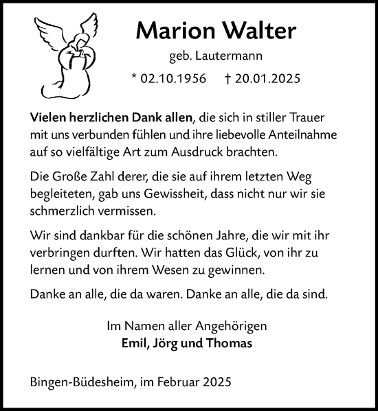Traueranzeige von Marion Walter von Binger-/Ingelheimer Wochenblatt