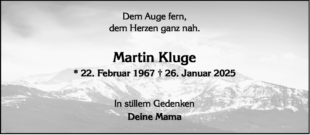  Traueranzeige für Martin Kluge vom 08.02.2025 aus Wiesbadener Kurier