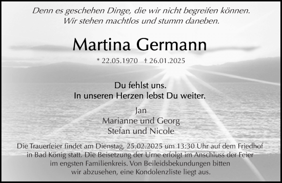 Traueranzeige von Martina Germann von Odenwälder Echo