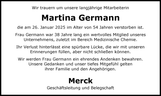 Traueranzeige von Martina Germann von Darmstädter Echo