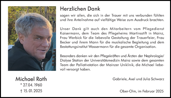 Traueranzeige von Michael Roth von Allgemeine Zeitung Mainz