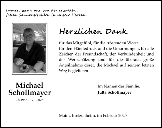 Traueranzeige von Michael Schollmayer von Allgemeine Zeitung Mainz