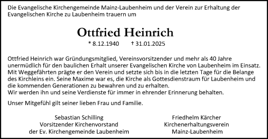 Traueranzeige von Ottfried Heinrich von Allgemeine Zeitung Mainz