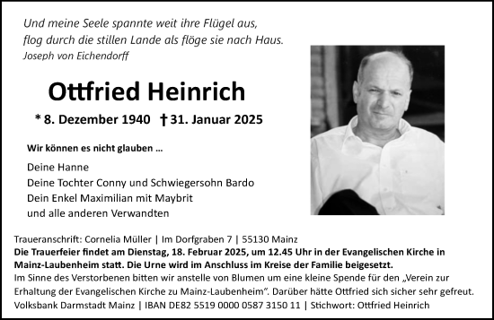 Traueranzeige von Ottfried Heinrich von Allgemeine Zeitung Mainz