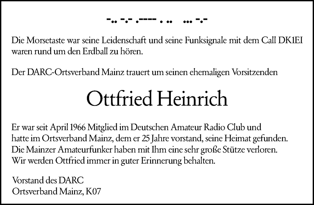  Traueranzeige für Ottfried Heinrich vom 08.02.2025 aus Allgemeine Zeitung Mainz