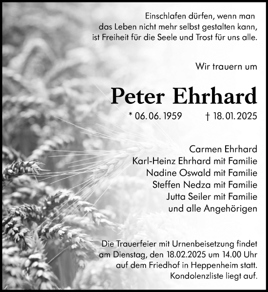 Traueranzeige von Peter Ehrhard von Starkenburger Echo