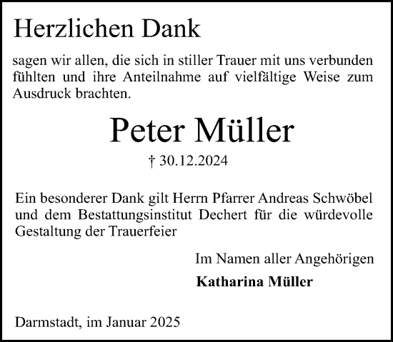 Traueranzeige von Peter Müller von Darmstädter Echo