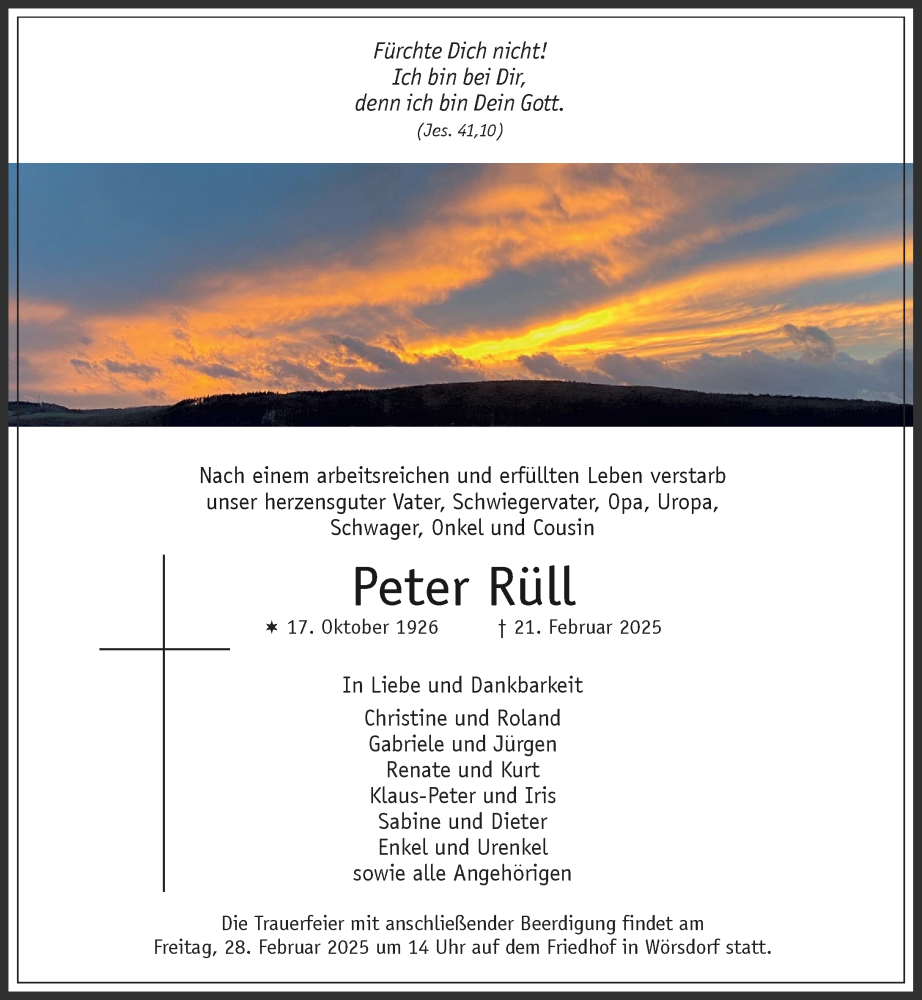  Traueranzeige für Peter Rüll vom 25.02.2025 aus Idsteiner Land/Untertaunus