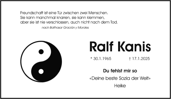 Traueranzeige von Ralf Kanis von Allgemeine Zeitung Mainz