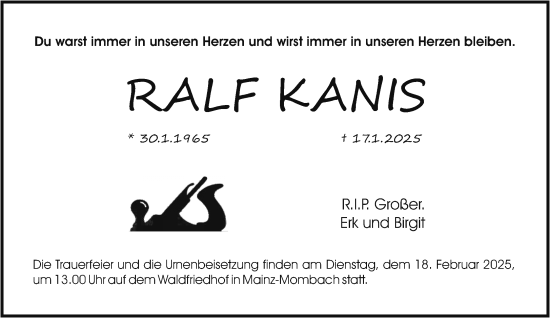 Traueranzeige von Ralf Kanis von Allgemeine Zeitung Mainz
