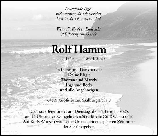 Traueranzeige von Rolf Hamm von Groß-Gerauer Echo