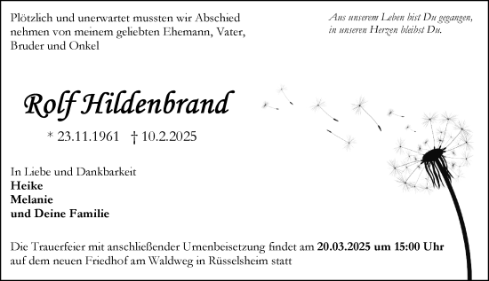 Traueranzeige von Rolf Hildenbrand von Rüsselsheimer Echo