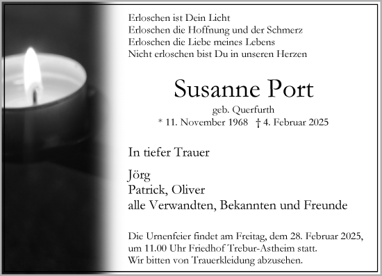 Traueranzeige von Susanne Port von Rüsselsheimer Echo