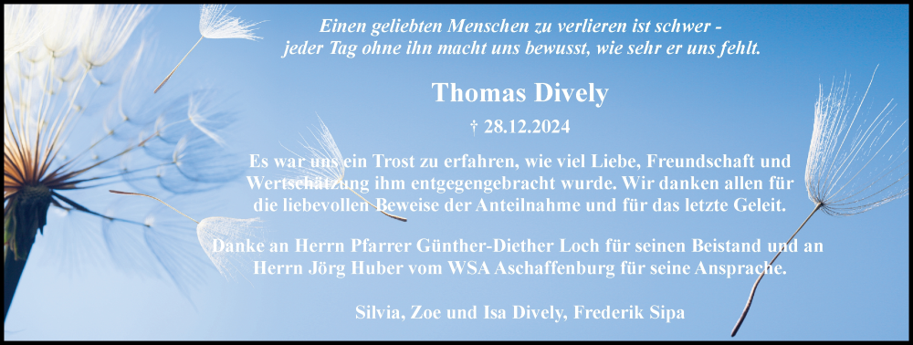  Traueranzeige für Thomas Dively vom 08.02.2025 aus Rüsselsheimer Echo