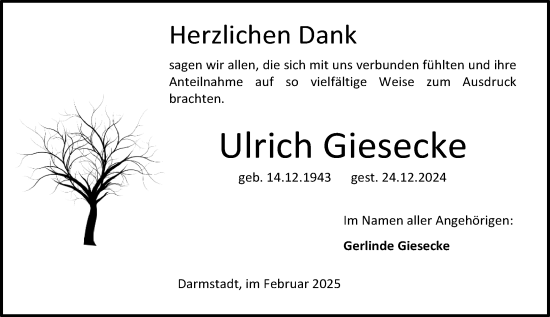 Traueranzeige von Ulrich Giesecke von Darmstädter Echo