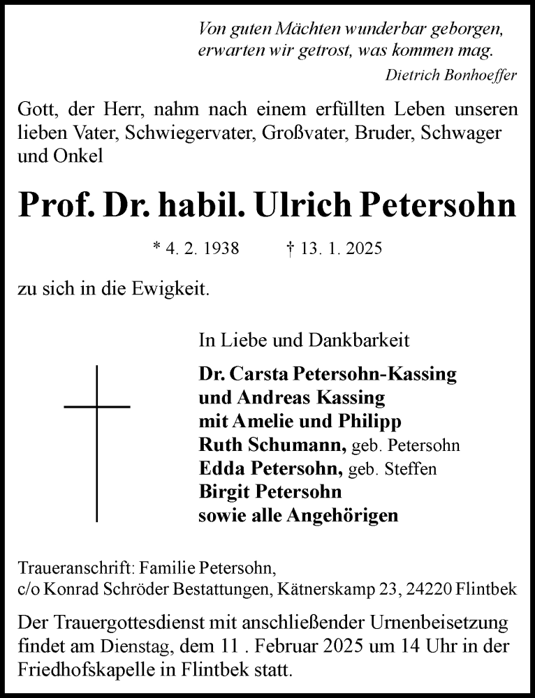  Traueranzeige für Ulrich Petersohn vom 08.02.2025 aus Darmstädter Echo