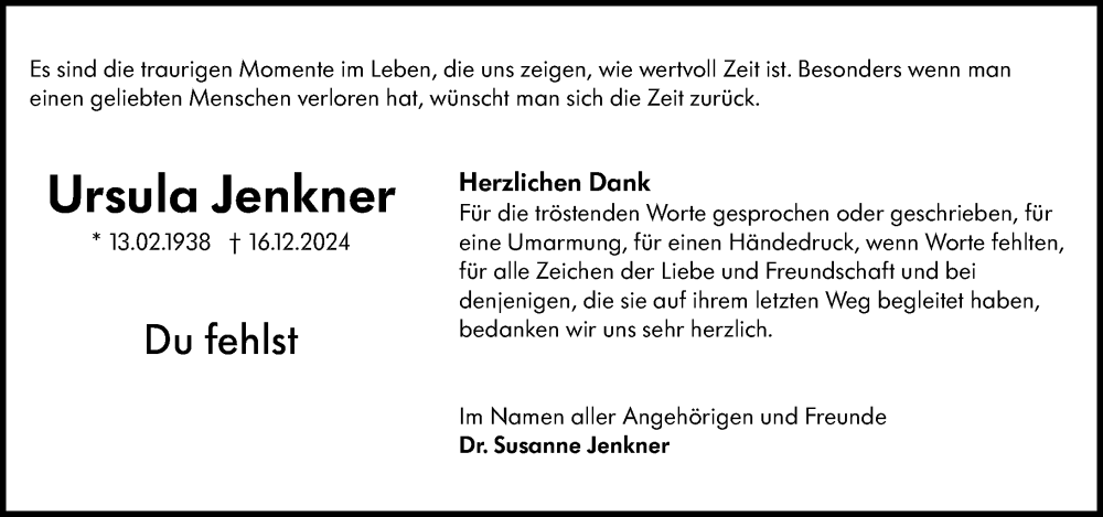  Traueranzeige für Ursula Jenkner vom 15.02.2025 aus Rüsselsheimer Echo