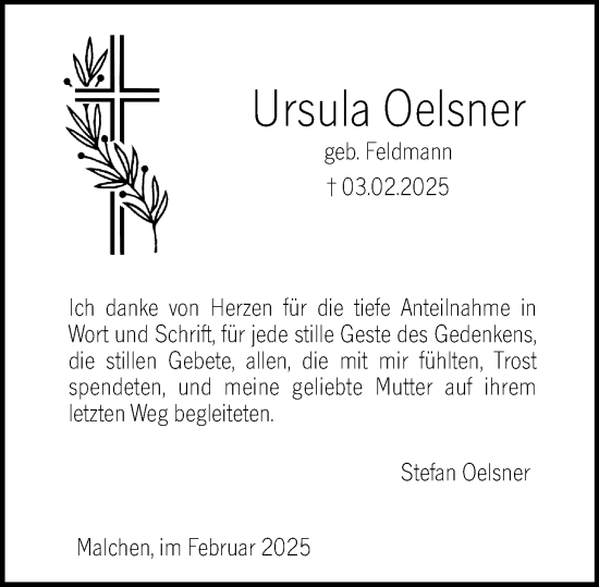 Traueranzeige von Ursula Oelsner von Darmstädter Echo