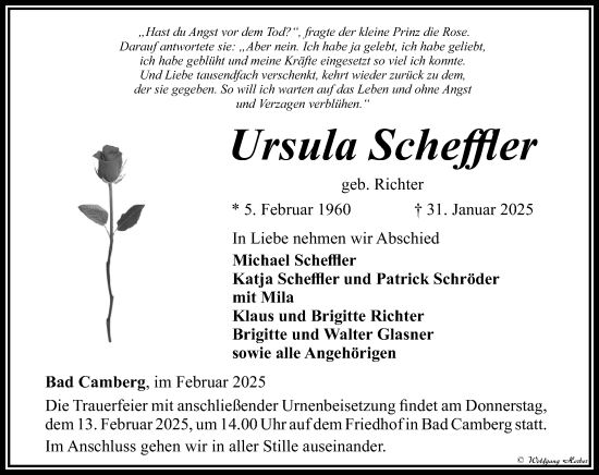 Traueranzeige von Ursula Scheffler von Camberger Anzeiger