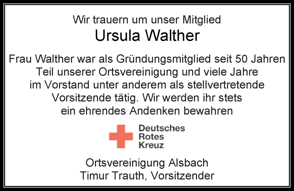  Traueranzeige für Ursula Walther vom 22.02.2025 aus Darmstädter Echo