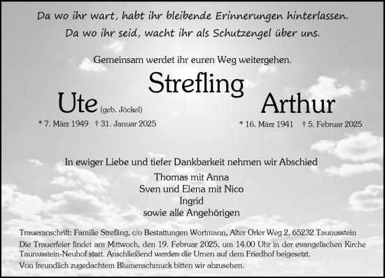 Traueranzeige von Ut Strefling von Wiesbadener Kurier