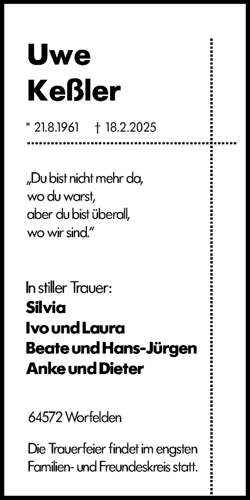 Traueranzeige von Uwe Keßler von Groß-Gerauer Echo