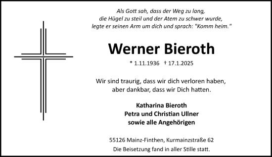 Traueranzeige von Werner Bieroth von Allgemeine Zeitung Mainz