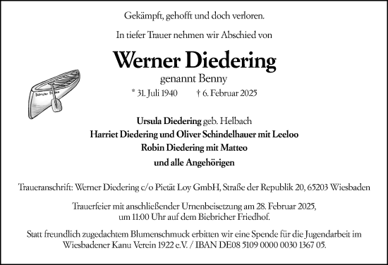 Traueranzeige von Werner Diedering von Wiesbadener Kurier