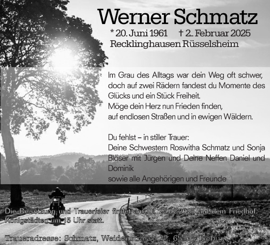 Traueranzeige von Werner Schmatz von Rüsselsheimer Echo