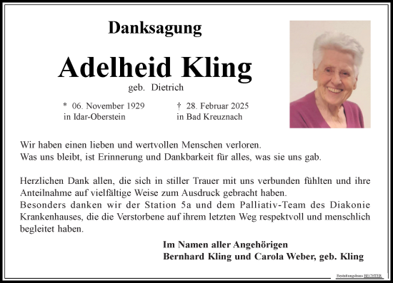 Traueranzeige von Adelheid Kling von Allgemeine Zeitung Rheinhessen-Nahe