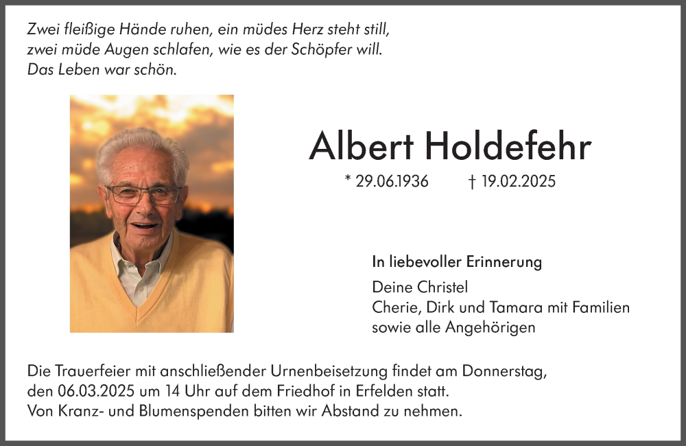  Traueranzeige für Albert Holdefehr vom 01.03.2025 aus Groß-Gerauer Echo
