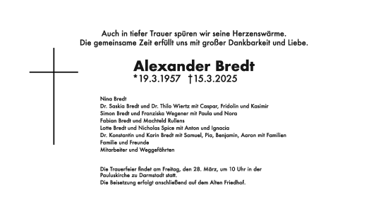 Traueranzeige von Alexander Bredt von Darmstädter Echo